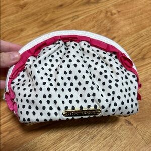 VintageBetsey Johnson Polka Dot Cosmetic Bag - Black and White with Pink Accents